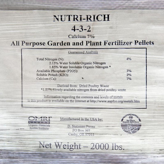 Nutri-Rich 4-3-2 Pellets (2000 lb tote) - Grow Organic Nutri-Rich 4-3-2 Pellets (2000 lb tote) Fertilizer