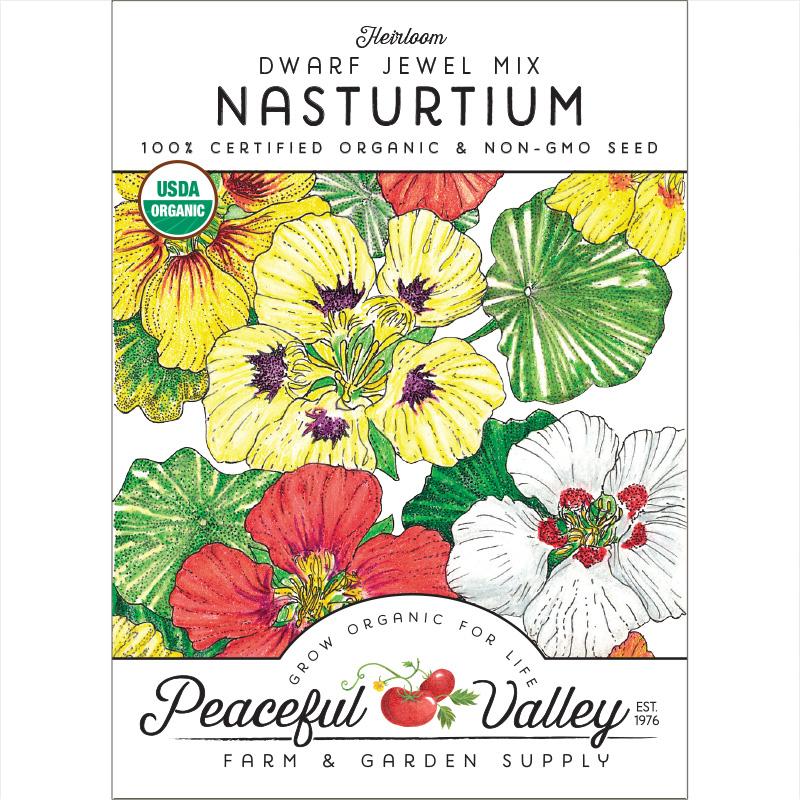 Organic Nasturtium, Dwarf Jewel - Grow Organic Organic Nasturtium, Dwarf Jewel Flower Seed & Bulbs