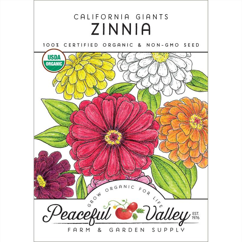 Organic Zinnia, California Giants (pack) - Grow Organic Organic Zinnia, California Giants (pack) Flower Seeds