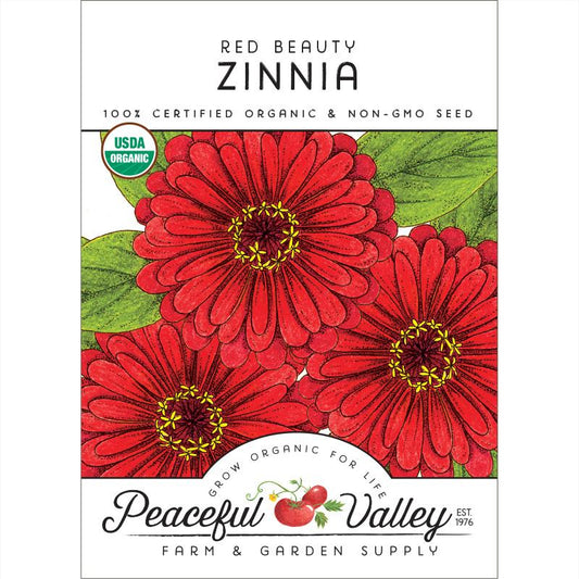 Organic Zinnia, Red Beauty (pack) - Grow Organic Organic Zinnia, Red Beauty (pack) Flower Seeds