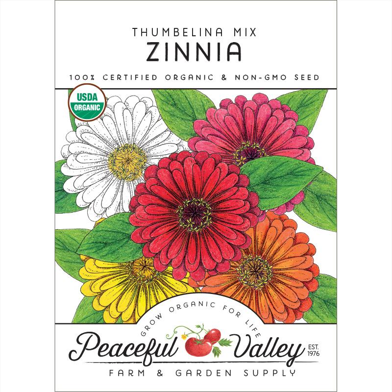 Organic Zinnia, Thumbelina Mix (pack) - Grow Organic Organic Zinnia, Thumbelina Mix (pack) Flower Seeds