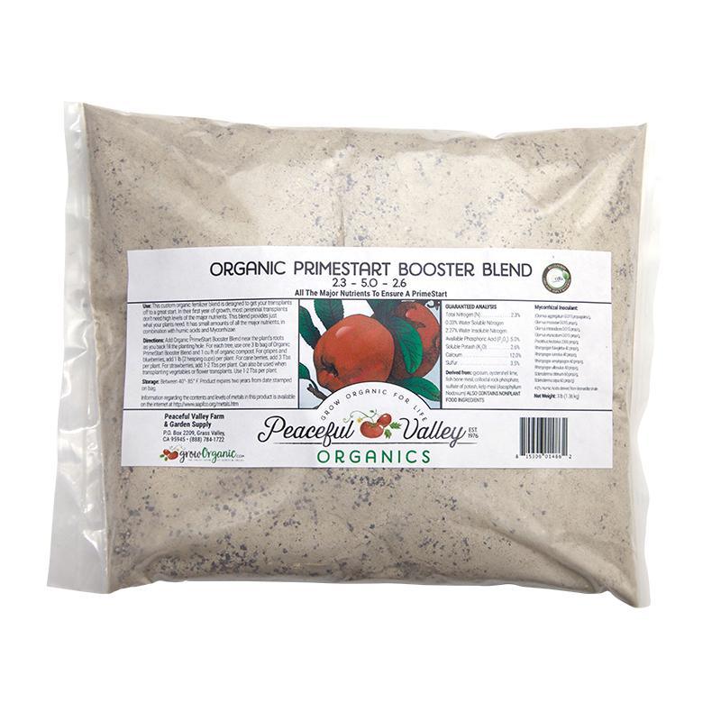 Organic PrimeStart Booster Blend 2.3-5.0-2.6 (3 Lb Bag) Peaceful Valley Organic PrimeStart Booster Blend 2.3-5.0-2.6 (3 lb Bag) Fertilizer