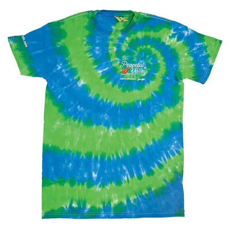 Peaceful Valley's Organic Tie Dye T-Shirt Blue/Green (Small) - Grow Organic