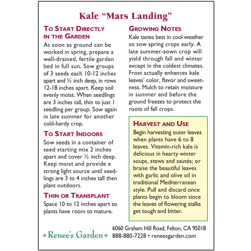 Renee's Garden Kale Mars Landing - Grow Organic Renee's Garden Kale Mars Landing Vegetable Seeds