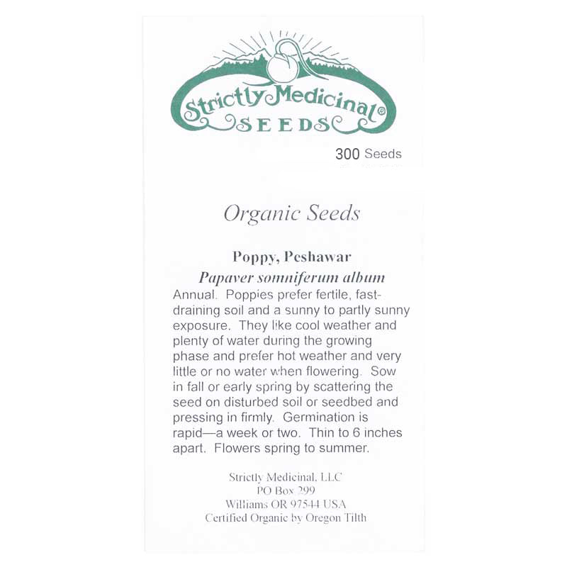 Strictly Medicinal Organic Poppy, Peshawar - Grow Organic Strictly Medicinal Organic Poppy, Peshawar Flower Seed & Bulbs