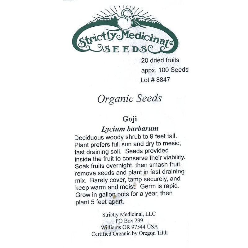 Strictly Medicinal Organic Goji Berry Seeds - Grow Organic Strictly Medicinal Organic Goji Berry Seeds Herb Seeds